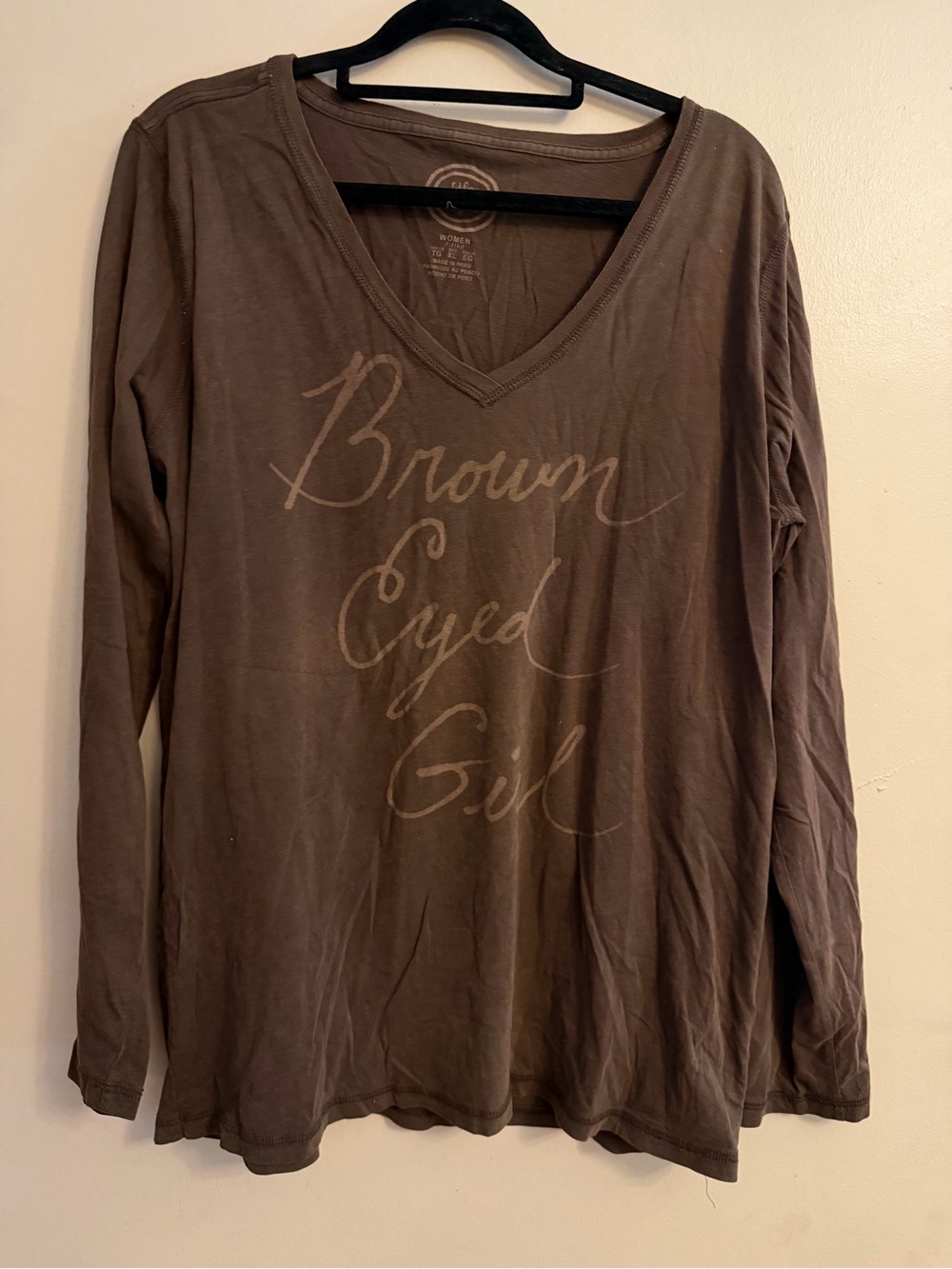 Life Is Good Brown V-Neck Long Sleeve Tee